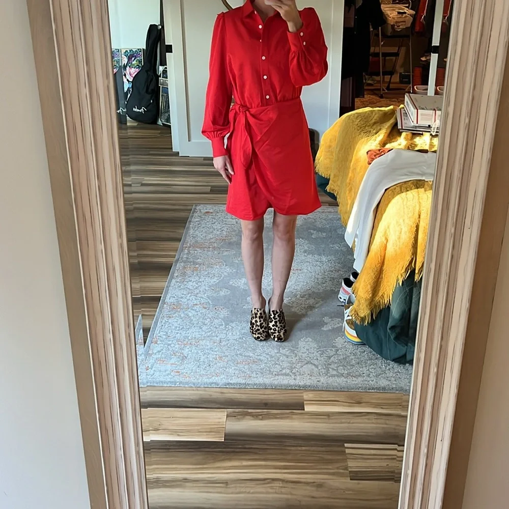 FRNCH Odelie Faux Wrap Dress‎ Red NWT Size Small